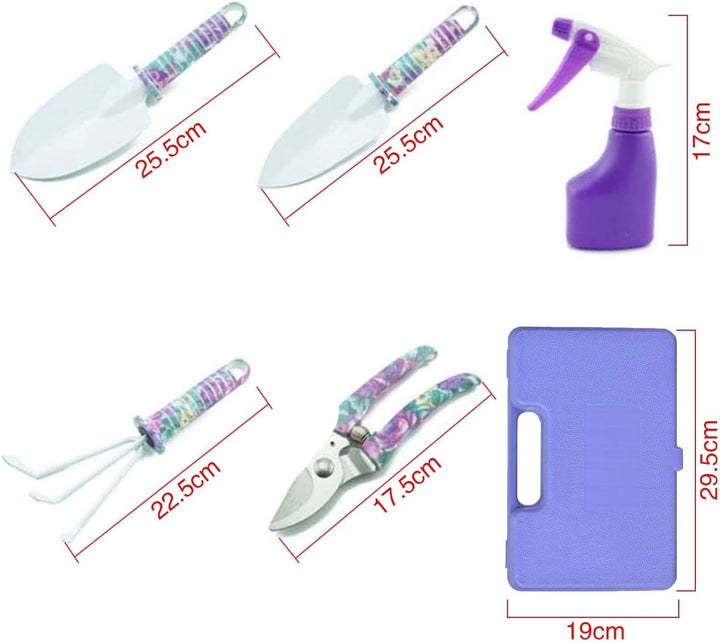 Queta 5 Stück Gartengeräte Set, Gartenwerkzeug Set mit rostfreiem Harrow Scissor Shovel Water Sprink