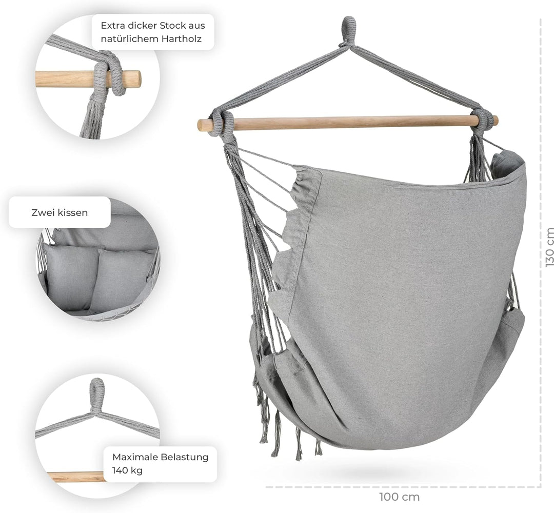 Hängesessel 100x130x75cm – bis 150 kg - Outdoor Sessel mit Kissen - Sitzsack zum Hängen Schaukel Für