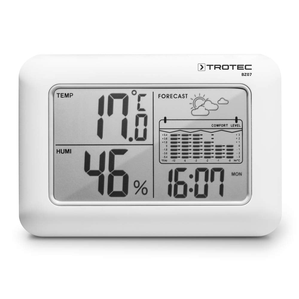 TROTEC BZ07 Wetterstation 6-in-1-Kombigerät mit Innenraum-Klimawerten, Wettertrend, 12-Stunden-Tempe