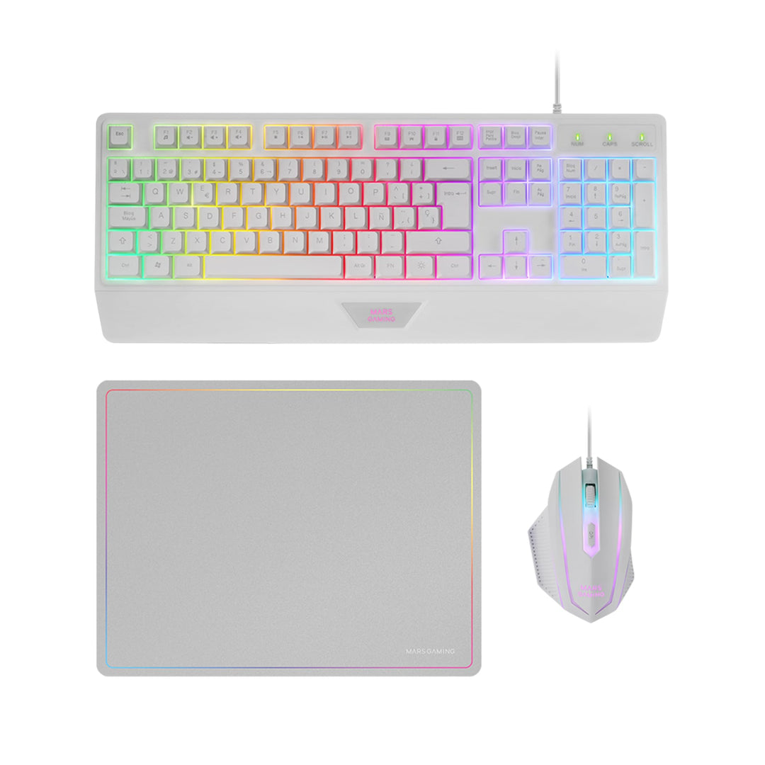 Mars Gaming MCP124, Portugiesisch Layout, 3in1 Gaming Combo, Ergonomische H-Mech LED RGB Tastatur, R