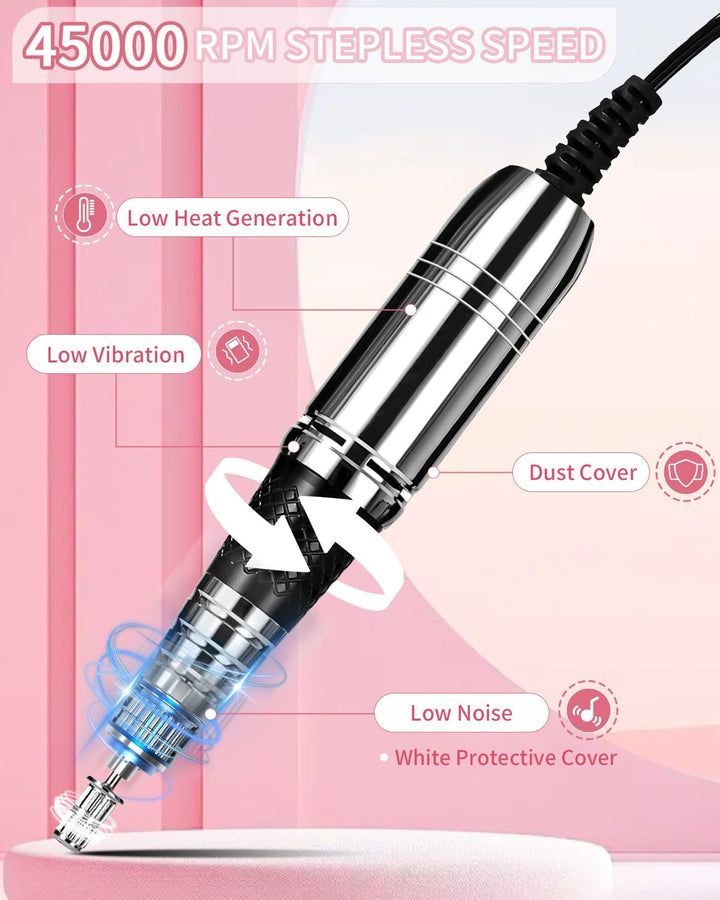 Nagelschleifer 45000 U/min, 6 in 1, Profi-Nagelfräser mit Pedal/Touch-Modus