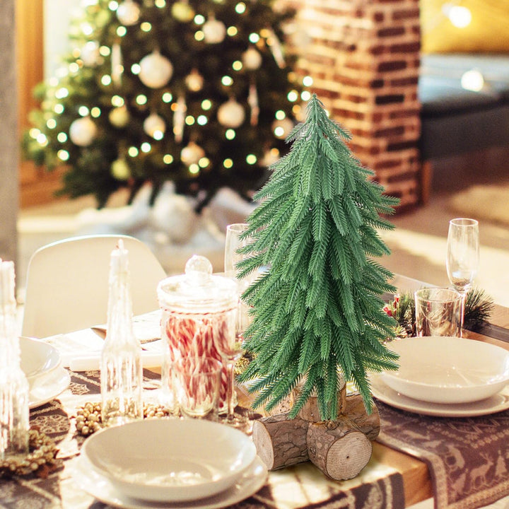 GOPLUS Mini-Weihnachtsbaum 40cm, Künstlicher Tannenbaum auf Holzfuss mit 200 PE-Zweigspitzen, Kleine