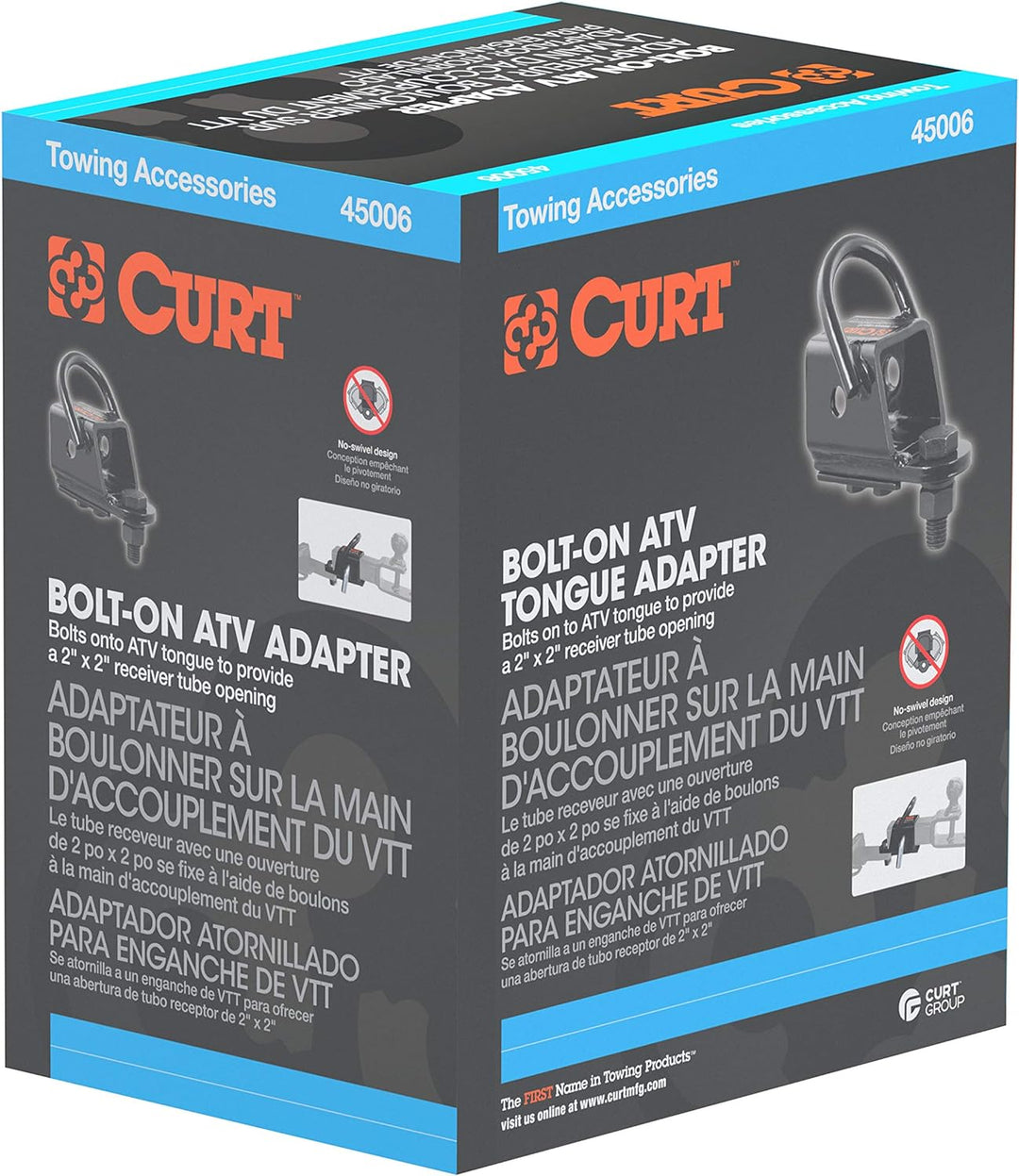 CURT 45006 Bolt-On 2 Zoll ATV, UTV Anhängerkupplung Empfänger Adapter