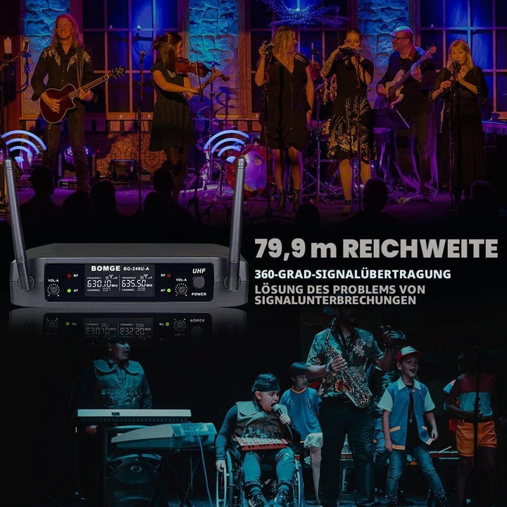 BOMGE UHF Metall Dual Handheld Wireless Mikrofone & Systeme für Karaoke, Gesang, Meeting, Party, Kir