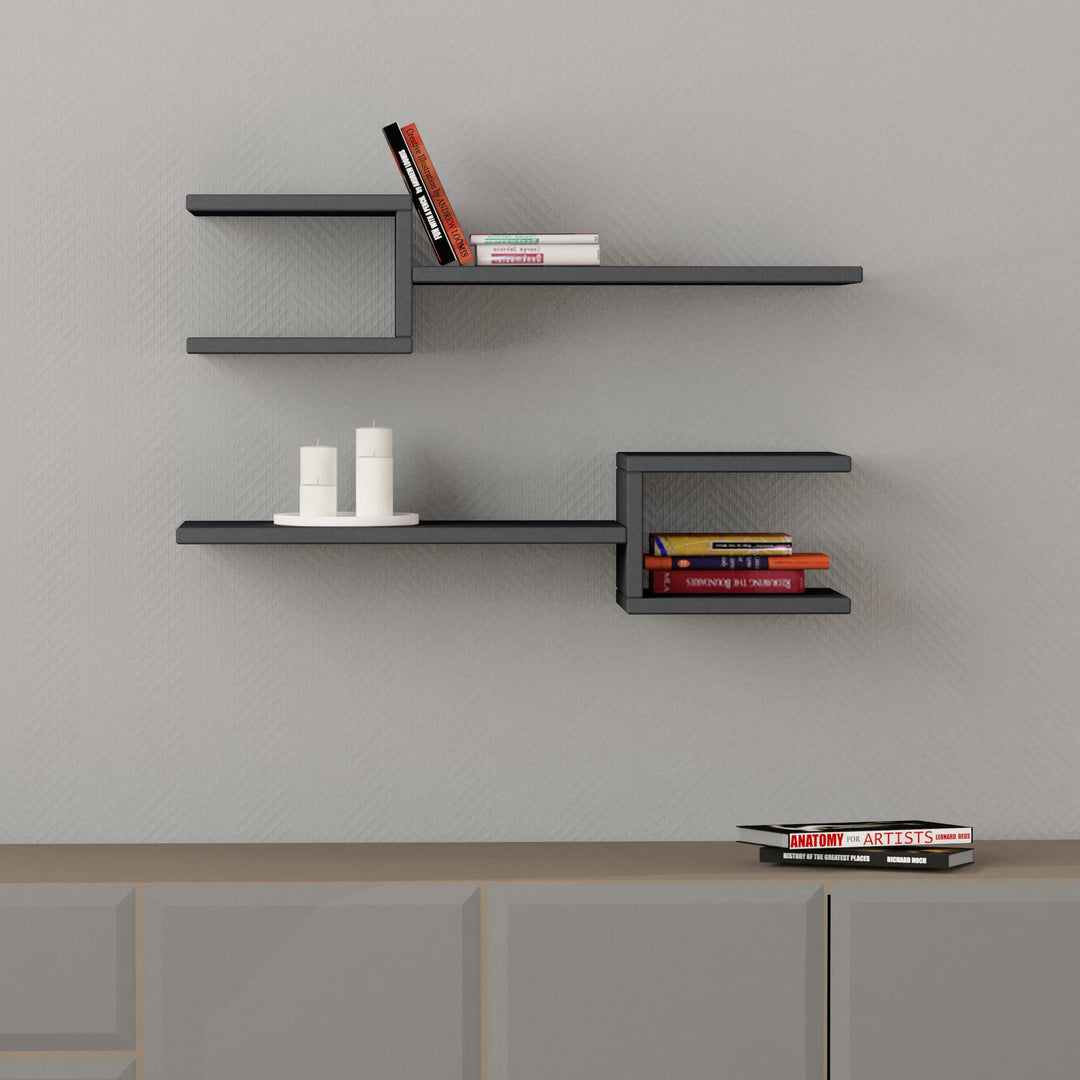 Modernes Wandregal Set mit 2 Regalen | Einzigartiges Gabeldesign | Wohnzimmer, Büro, und mehr | Buch