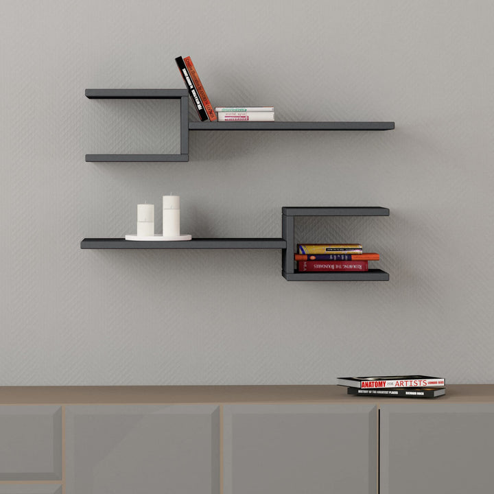 Modernes Wandregal Set mit 2 Regalen | Einzigartiges Gabeldesign | Wohnzimmer, Büro, und mehr | Buch