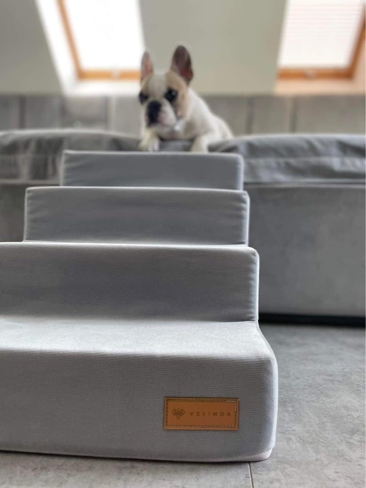 Hundetreppe mit 4 Stufen Katzentreppe Haustiertreppe Einstiegshilfe Schaumstoff (Farbe: grau), grau