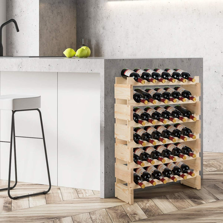 COSTWAY Weinregal Holz, Stapelbares Weinständer Flaschenregal 6 Höhe zur Auswahl, Holzregal stabil,