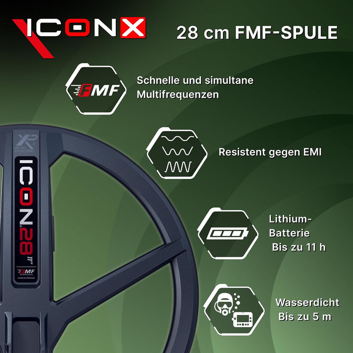 XP Metal Detectors ICONX Adventure Pack - WSAXL Stereo-Kopfhörer, MI-6 Pinpointer, FMF 28cm Suchspul