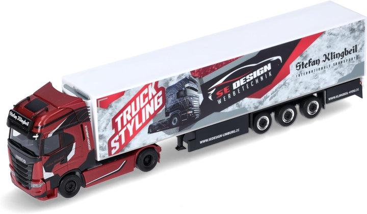 herpa LKW Modell Iveco S-Way Kühlkoffer-Sattelzug Stefan Klingbeil, Miniatur im Massstab 1:87, Samml