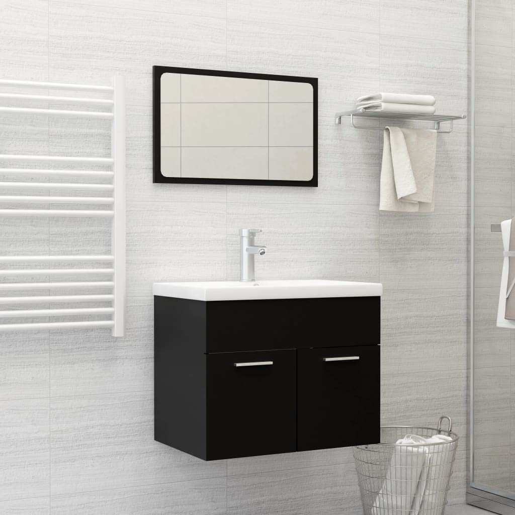 2-TLG. Badmöbel-Set Schwarz Holzwerkstoff 60x38,5x46 cm Waschbeckenunterschrank Badezimmer Möbel mit