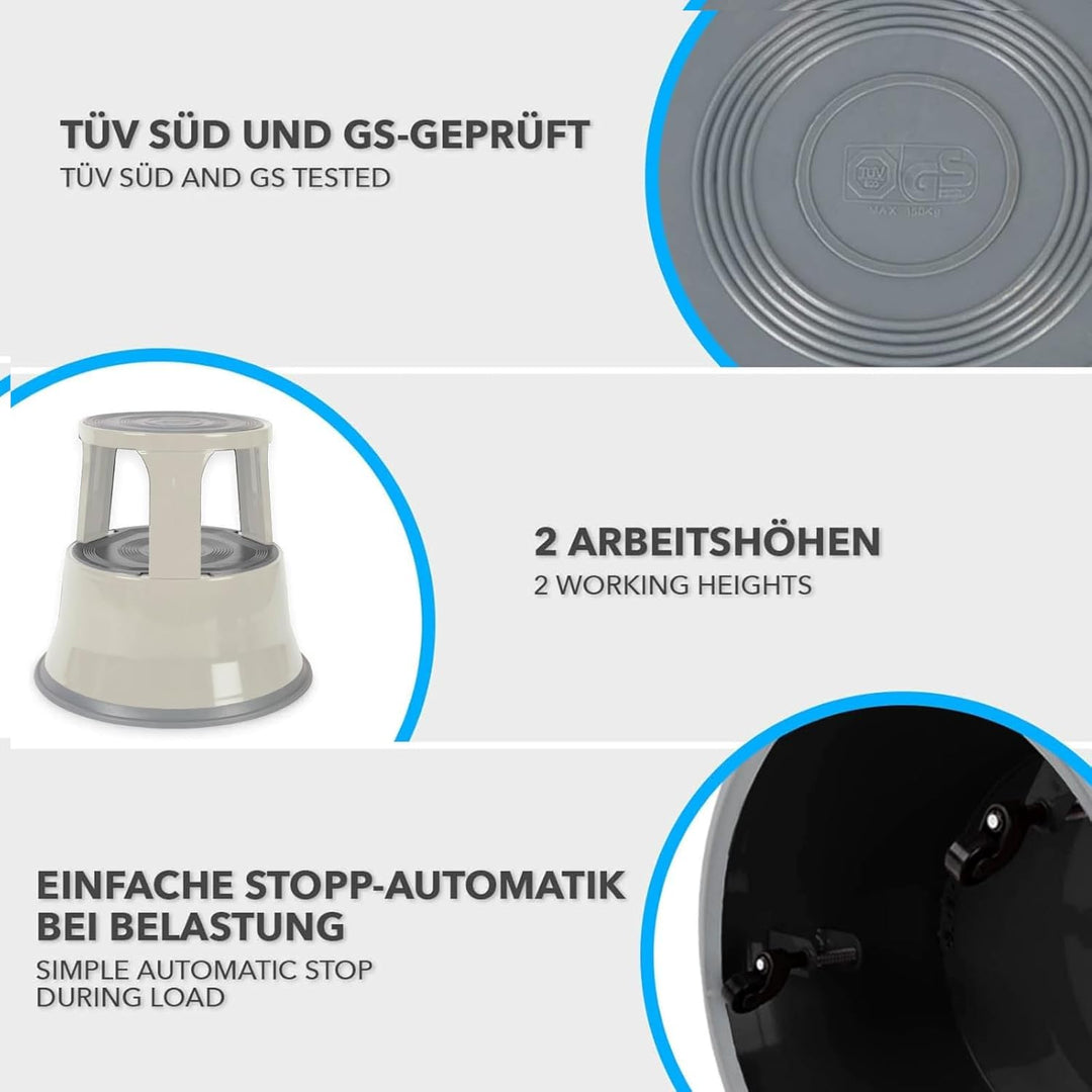 Floordirekt Rollhocker, Tritthocker, Elefantenfuss - Hocker aus Stahl bis 150kg Tragkraft für Büro o