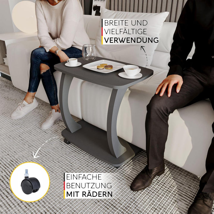 Beistelltisch Couch, mit Rollen, Laptoptisch für Couch, Kleiner Wohnzimmertisch, Sofatisch in stylis