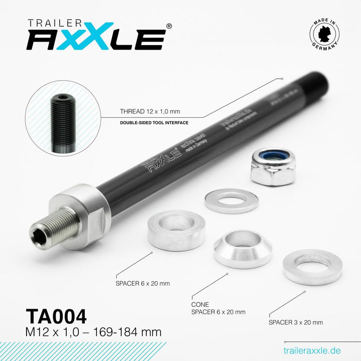Trailer AxXle | Steckachse für Fahrradanhänger mit Universal-Adapter | Verschiedene Gewinde & Längen