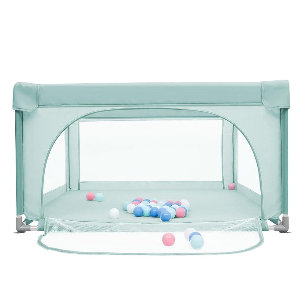 Baby Laufstall, Laufgitter klappbar, Ein-Knopf-Faltung & Sicherheitsschlössern, Krabbelgitter mit Ne