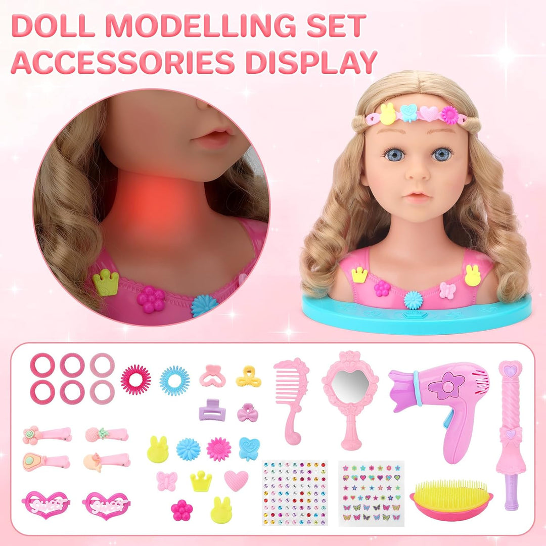 deAO Schminkpuppe Frisierkopf für Kinder, 25cm Schminkkopf Puppe Stylingkopf, Puppenkopf Spielzeug S