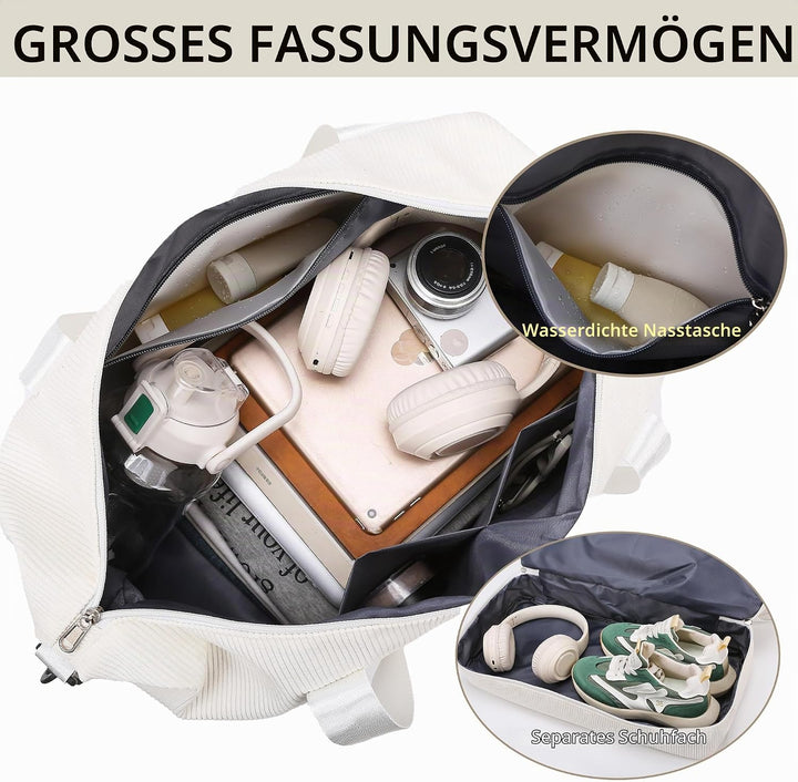 Sporttasche Reisetasche Damen, 35L Weekender Travel Duffle Bag mit 2 schuhbeuteln, Schuhfach &amp; Nassf