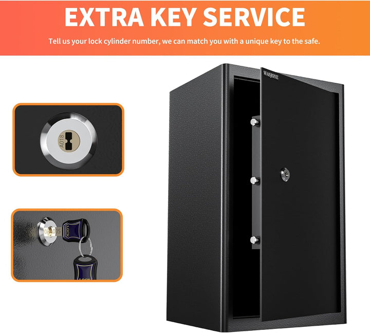Safe Tresor mit Schlüssel, WASJOYE Möbeltresor mit Schlüssel-Schloss für Zuhause/Büro, 60L Gross Wan