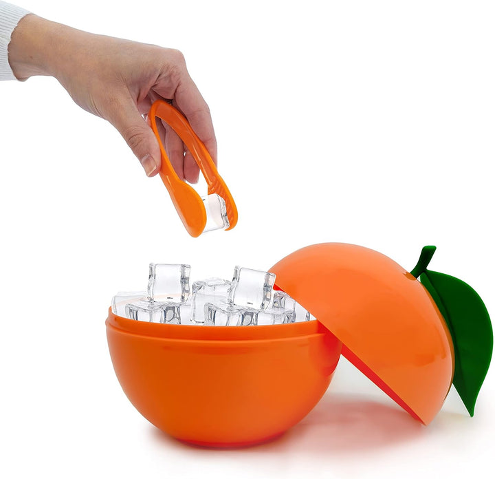 CÉCOA Eiskübel Orange Doppelwandig mit Zange und Deckel Luftdicht Ideal für Vorspeisen, Getränke und
