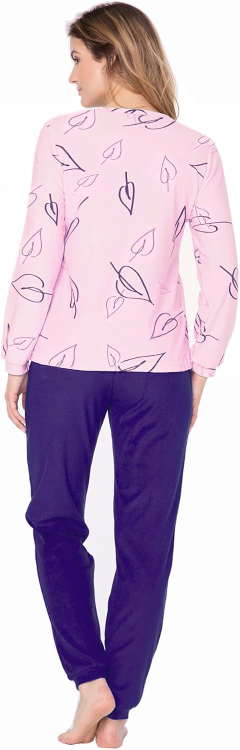 e.Femme® Damen Pyjama Hausanzug Kamila 2217 aus Frottee 80% Baumwolle, 20% Polyester 44 Rosa/Lila, 4