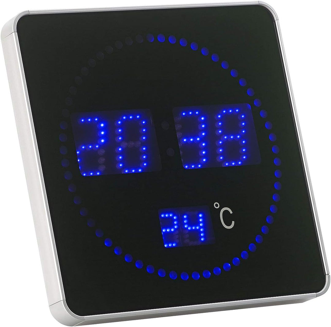 Lunartec Tischuhren: Flache LED-Funk-Tisch- & Wanduhr, Temperatur-Anzeige, Blaue LEDs (Funkuhr LED,