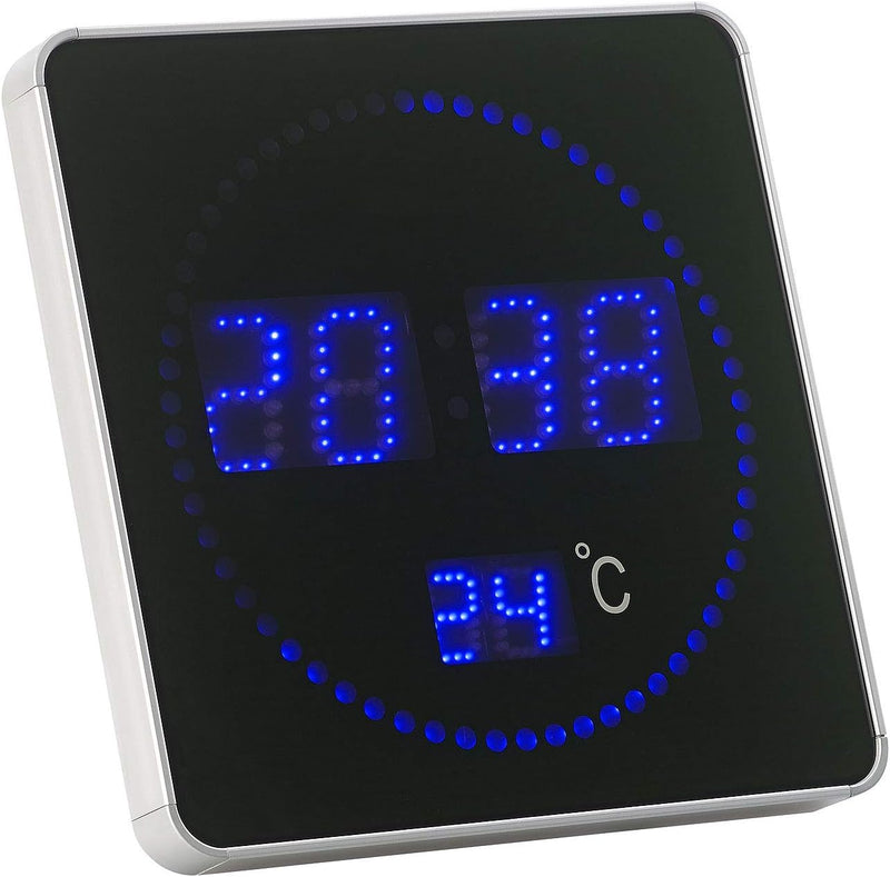 Lunartec Tischuhren: Flache LED-Funk-Tisch- & Wanduhr, Temperatur-Anzeige, Blaue LEDs (Funkuhr LED,