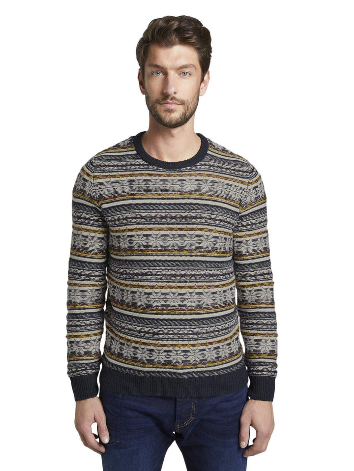 TOM TAILOR Herren Pullover & Strickjacken winterlicher Jacquard-Pullover Blue Jacquard,XL,20841,6000