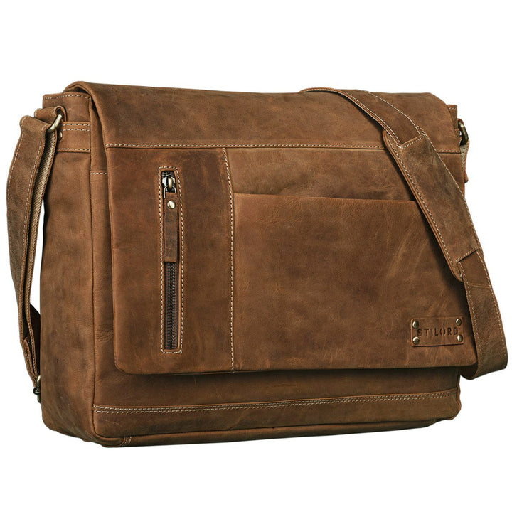 STILORD 'Patrick' Vintage Schultertasche aus echtem Rinds-Leder, mit Laptopfach, Umhängetasche aufst
