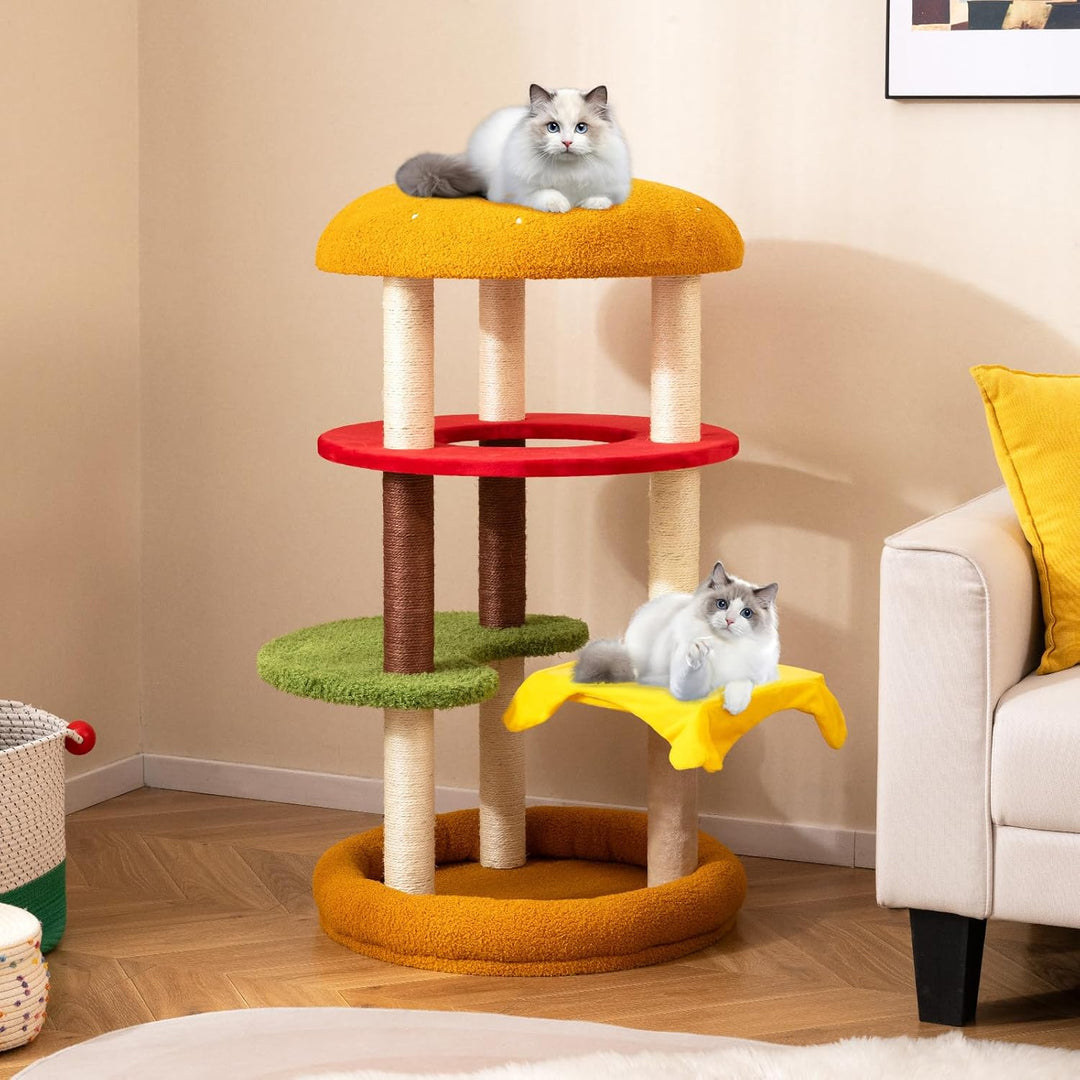 FANTASK Kratzbaum, Katzenbaum mit Bett, Sisal-Kratzbrett & Plattformen, Katzen Katzenmöbel, Katzenkr