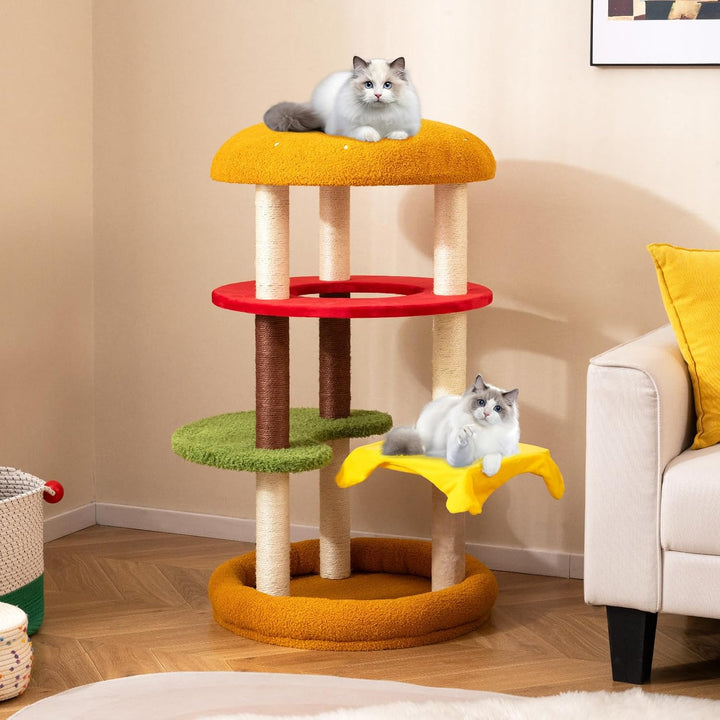 FANTASK Kratzbaum, Katzenbaum mit Bett, Sisal-Kratzbrett & Plattformen, Katzen Katzenmöbel, Katzenkr