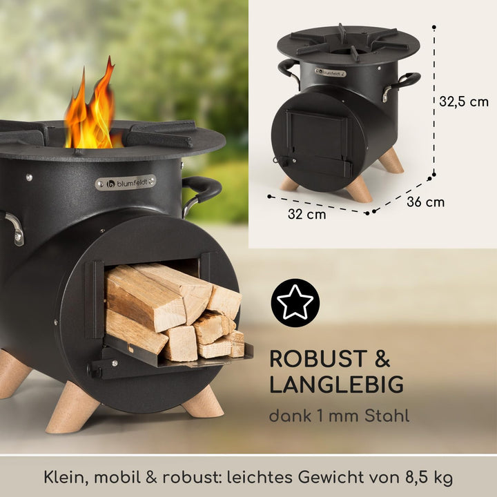 Blumfeldt Feuerstelle mit Grillrost, Feuerschale für Terrasse & Camping, Feuerschale-Set mit Grill,