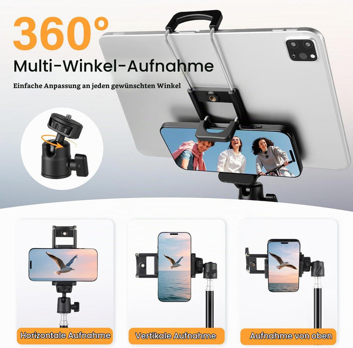 200cm Kamera Stativ, Leichtes Camera Tripod mit 360°Drehkugelkopf, Tragbar Fotografie Lichtstativ, A