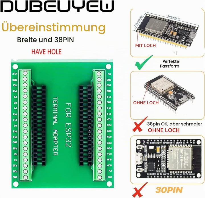 DUBEUYEW Entwicklungsboard 2,4 GHz Dual Core WLAN WiFi + Bluetooth 2-in-1 Mikrocontroller ESP-WROOM-