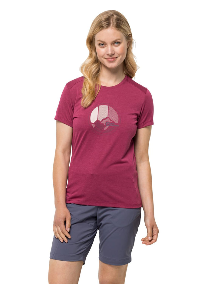 Jack Wolfskin Damen Crosstrail Graphic T W T-Shirt Shortsleeve, XS Sangria Red