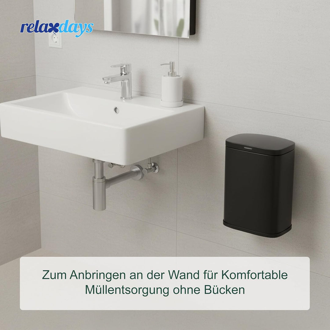 Relaxdays Kosmetikeimer Wandmontage, 3 Liter, Absenkautomatik, Inneneimer, Metall, eckiger Badezimme
