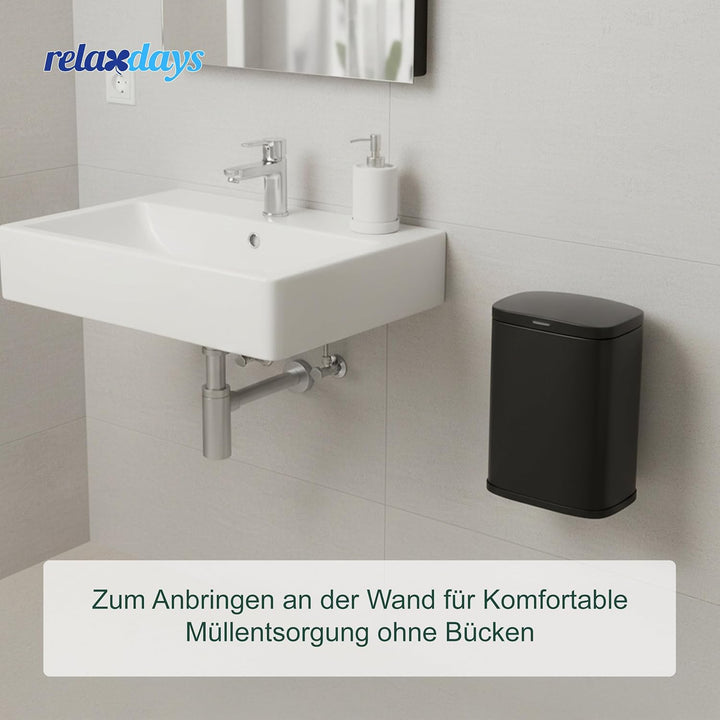 Relaxdays Kosmetikeimer Wandmontage, 3 Liter, Absenkautomatik, Inneneimer, Metall, eckiger Badezimme