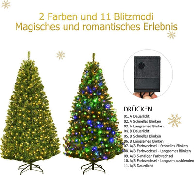 COSTWAY 120/150/180/210cm LED Künstlicher Weihnachtsbaum mit 11 Lichtmodi und 5 Farbwechsel, Tannenb