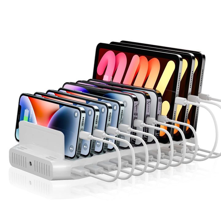 Alxum 60W USB Handy Ladestation Mehrfach,10 Ports 5V/2.4A Ladestation Mehrere Geräte mit verstellbar