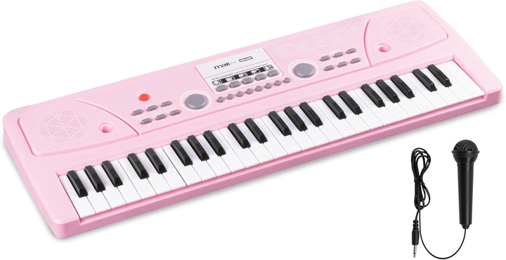 MAX KD49P - Kinder Keyboard mit 49 Tasten mit Mikrofon, 16 Klangarten, 8 Rhythmen & Sounds, Kinderkl