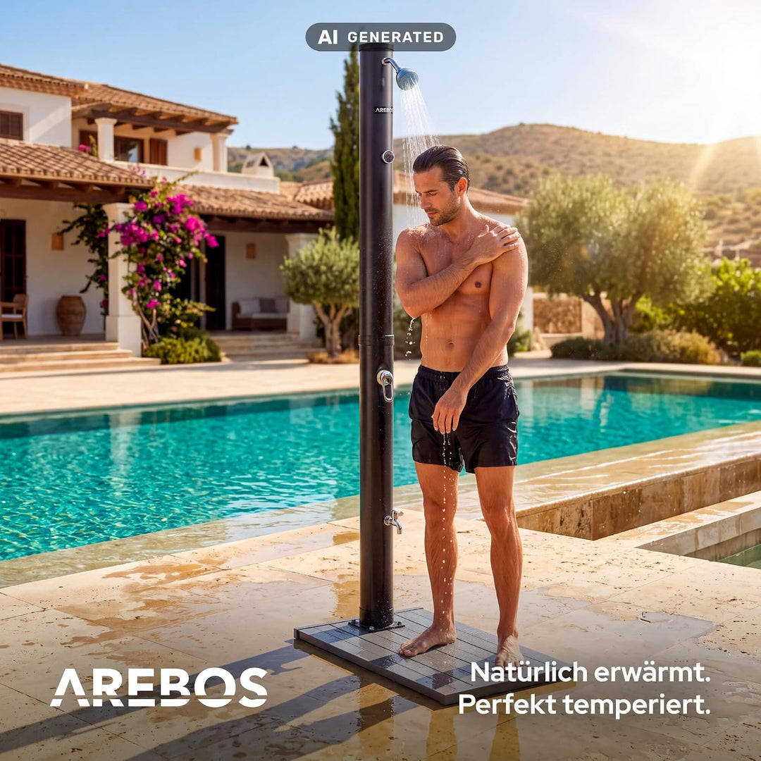 Arebos Solardusche 20L Set mit Bodenplatte für Garten, Pool &amp; Terrasse