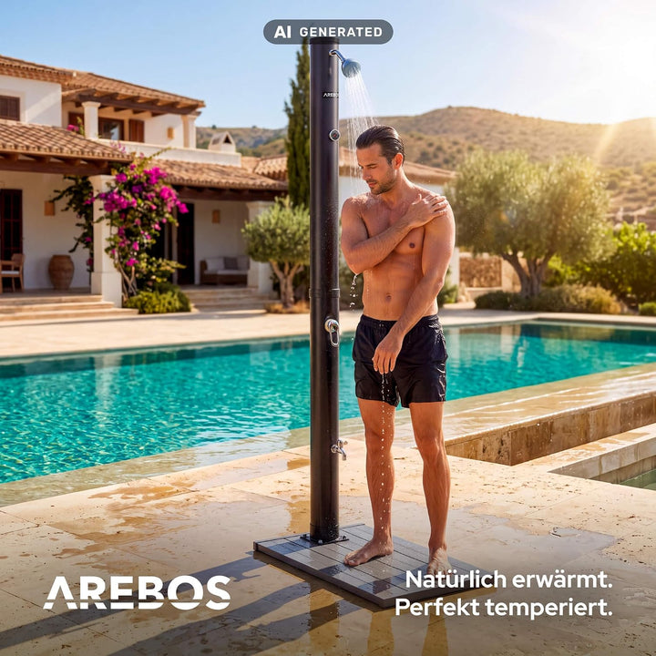 Arebos Solardusche 20L Set mit Bodenplatte für Garten, Pool &amp; Terrasse