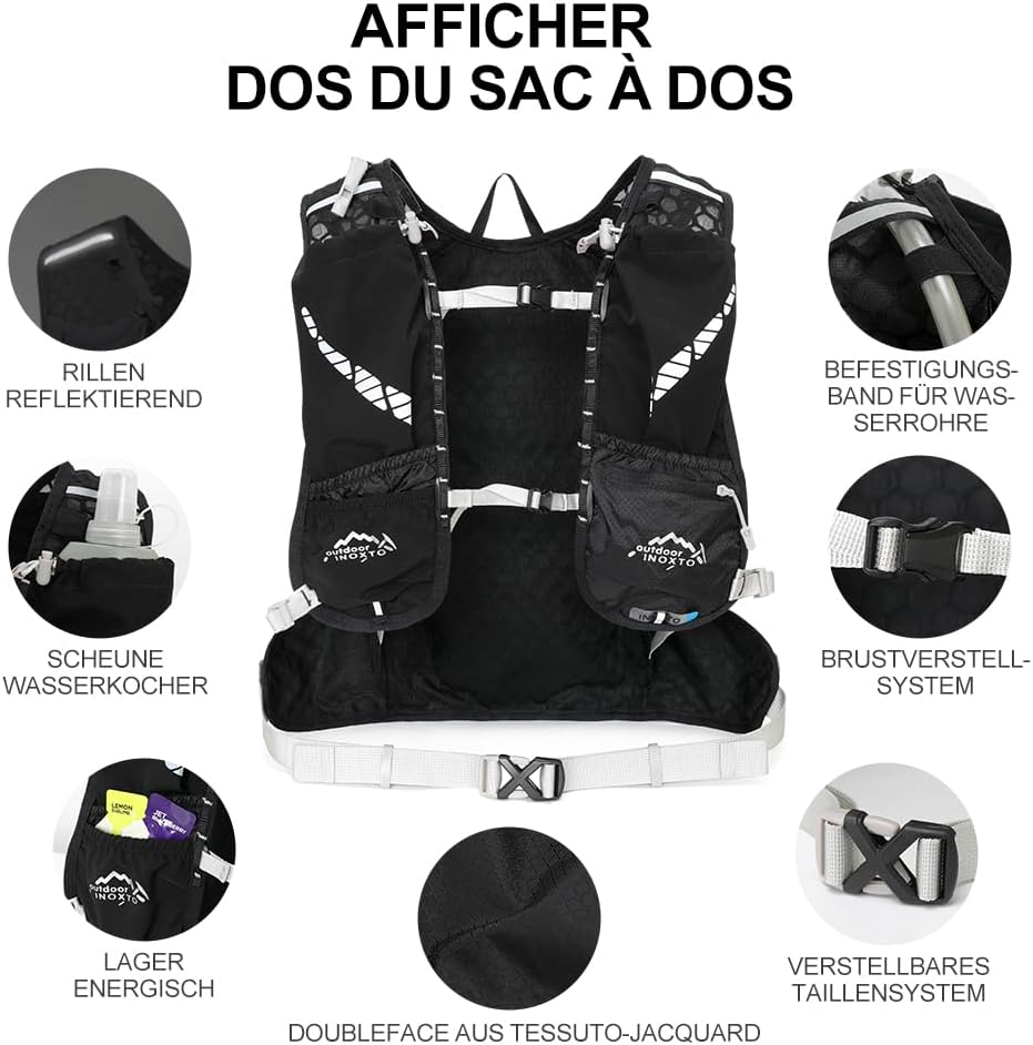 INOXTO Sport Wasserbeutel Weste Mit 1.5l Trinkblasen Running Weste Rucksack FüR Outdoor Wandern Trai
