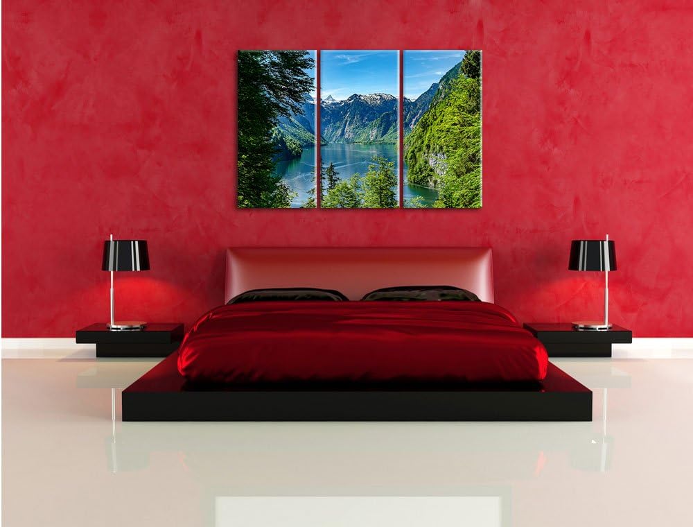 Pixxprint Blick auf den Königssee als Leinwandbild - Grösse: 3-Teilig (120x80cm) - Wandbild - Kunstd