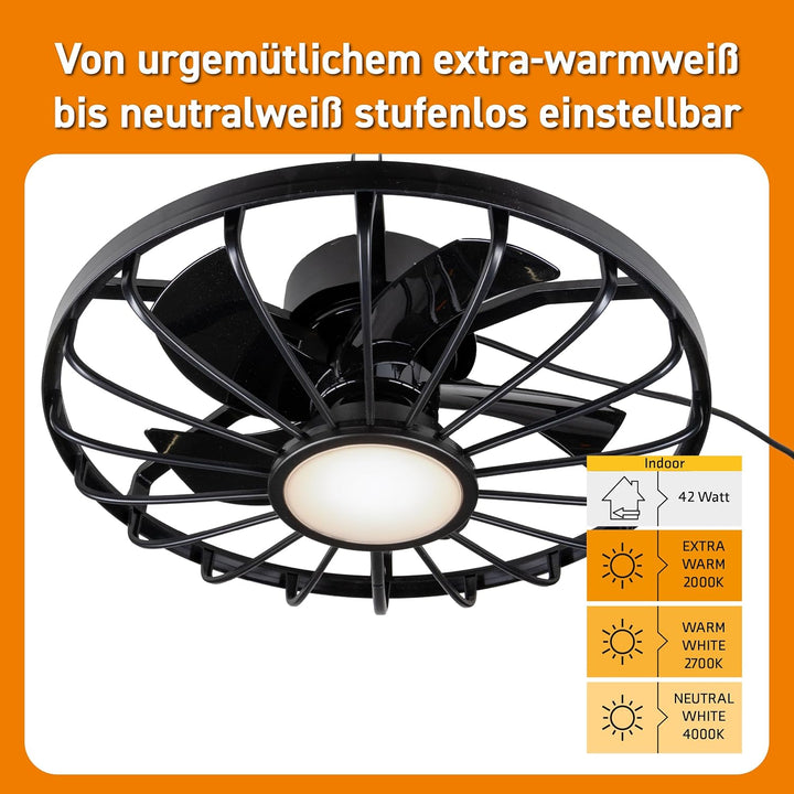 Proventa LED Deckenleuchte mit Ventilator IP44 Wasserfest 42W 900lm Ø51cm CCT 2000K-4000K Fernbedien