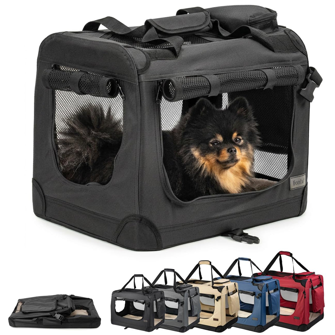 lionto Hundetransportbox Hundetasche Hundebox Faltbare Kleintiertasche Grösse S Farbe Schwarz (S) 50
