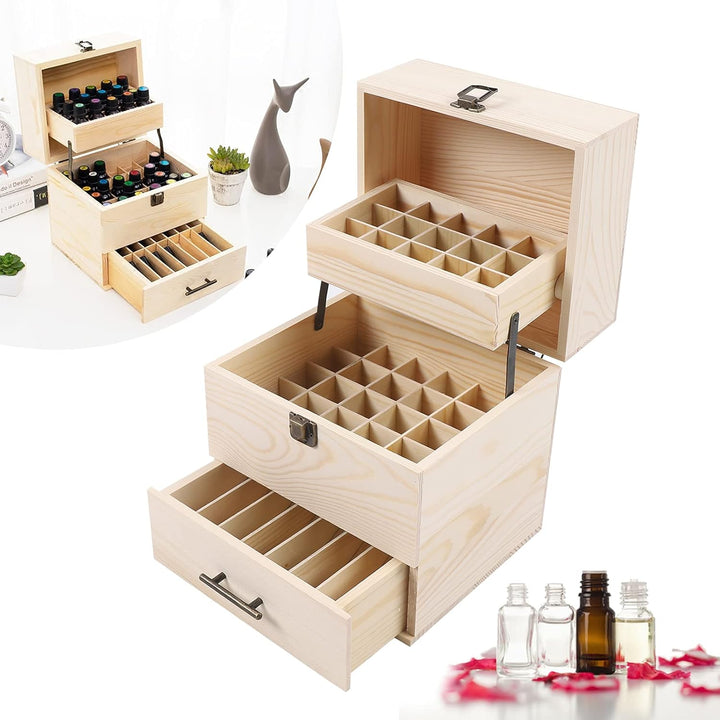 3 Etage Holz Ätherische Öle Aufbewahrung, Koffer für Ätherische Öle, 59 Löcher Aufbewahrungsboxen, f