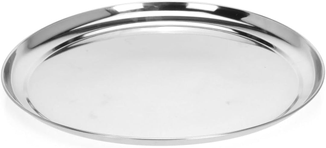 Edelstahl Tablett rund Ø 34 cm silberfarbig – Serviertablett Dekoteller modernes rundes Metalltablet