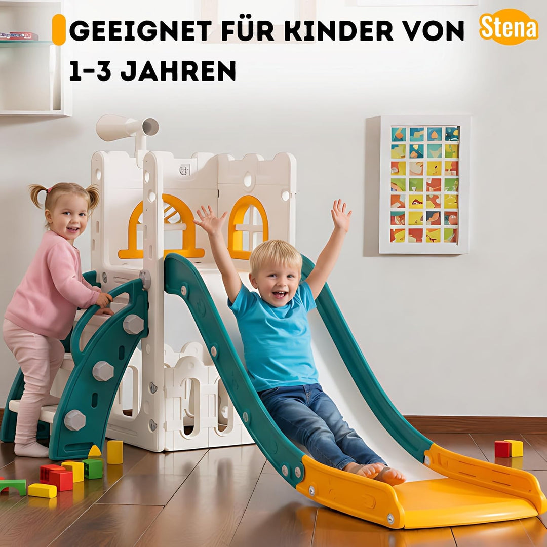 Stena Spielhaus mit Rutsche, Basketballkorb, Ball &amp; Spielzeug-Teleskop - Indoor &amp; Outdoor - Spieltur