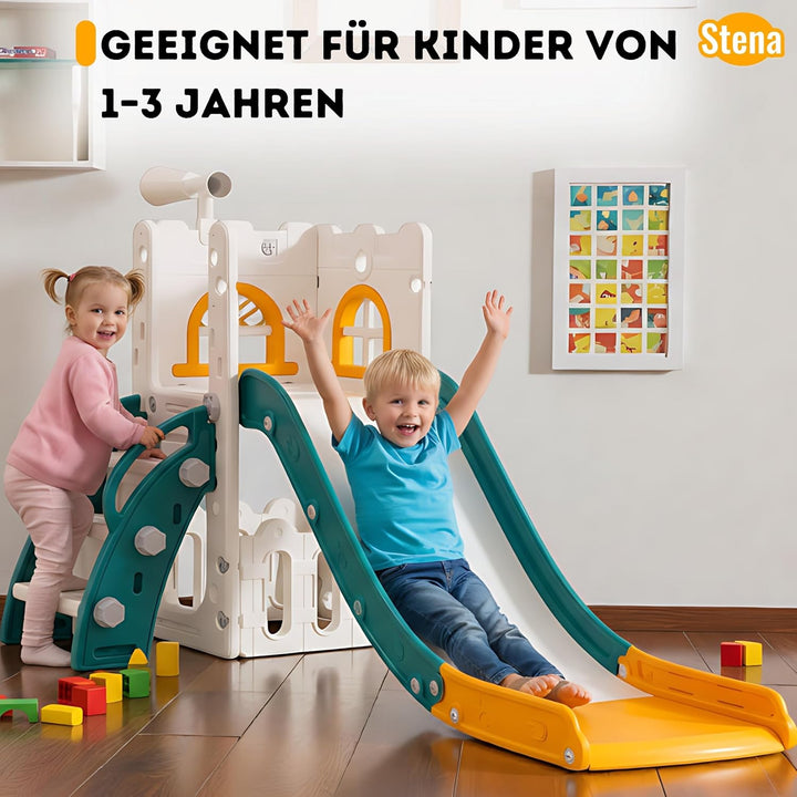 Stena Spielhaus mit Rutsche, Basketballkorb, Ball &amp; Spielzeug-Teleskop - Indoor &amp; Outdoor - Spieltur