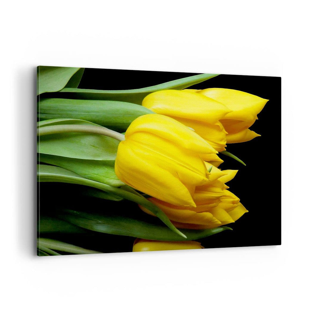 Bilder auf Leinwand 100x70cm Leinwandbild Tulpen Strauss Spiegelreflexion grün Gross Wanddeko Bild S